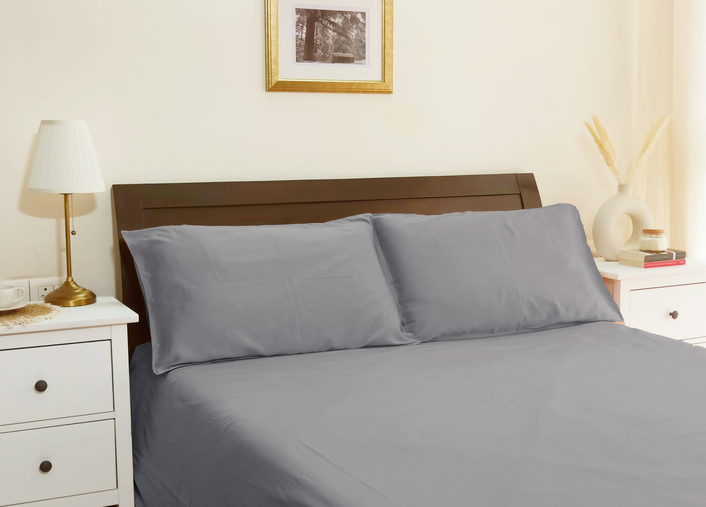Cotton 300TC Solid Bedsheet (Ash Grey)
