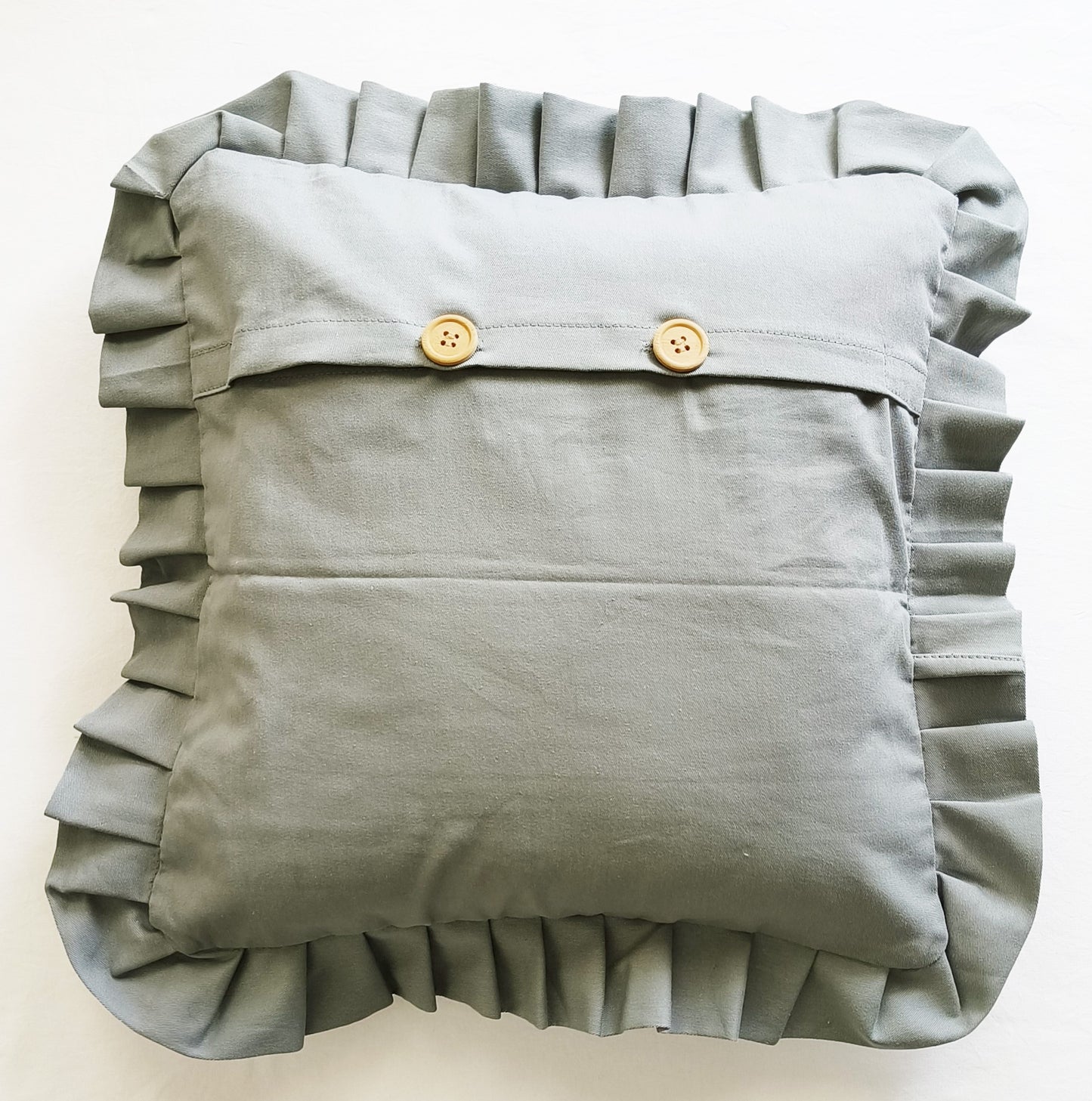 Ruffles Decorative Cushion Covers Set of 2 - Cotton (Thyme Green)