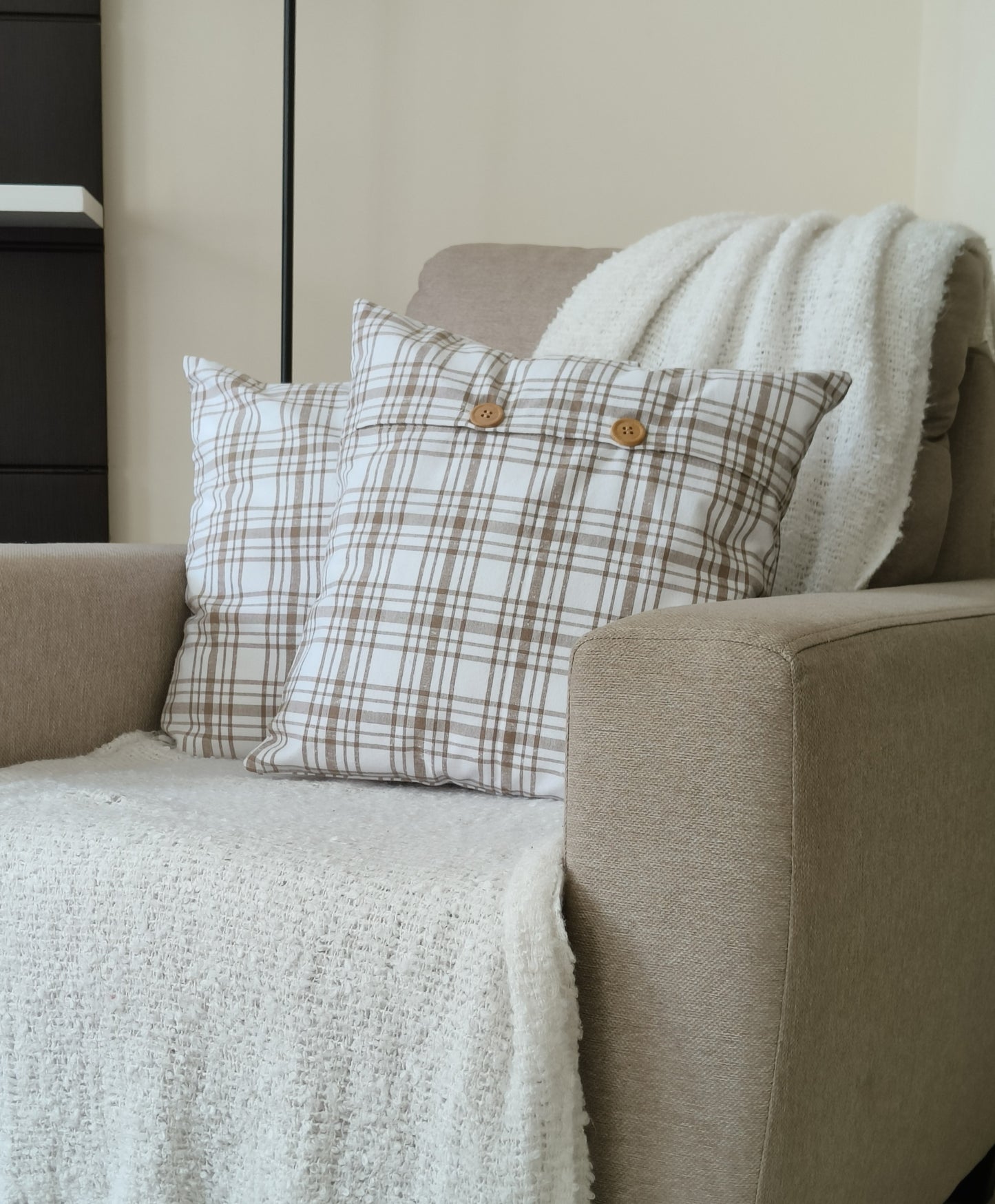 Decorative Cushion Covers Set of 2 - Cotton (Brown & White Checks)