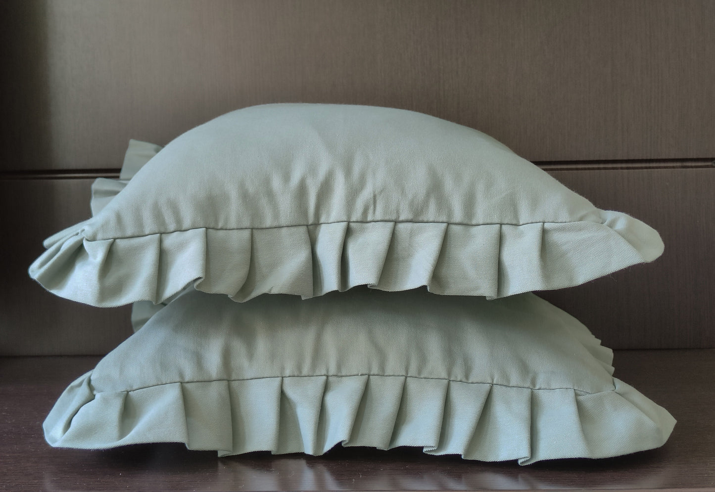 Ruffles Decorative Cushion Covers Set of 2 - Cotton (Thyme Green)