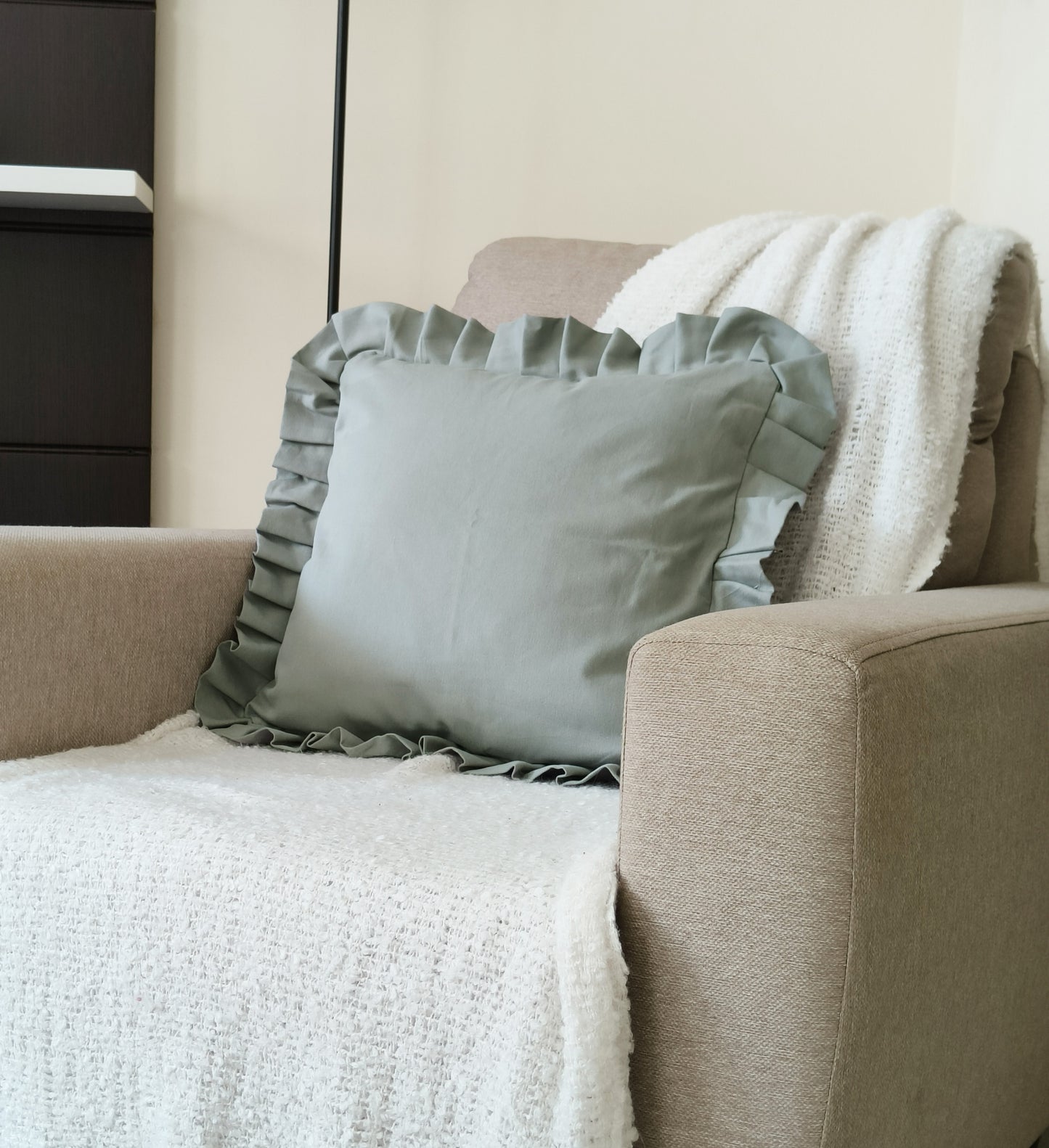 Ruffles Decorative Cushion Covers Set of 2 - Cotton (Thyme Green)
