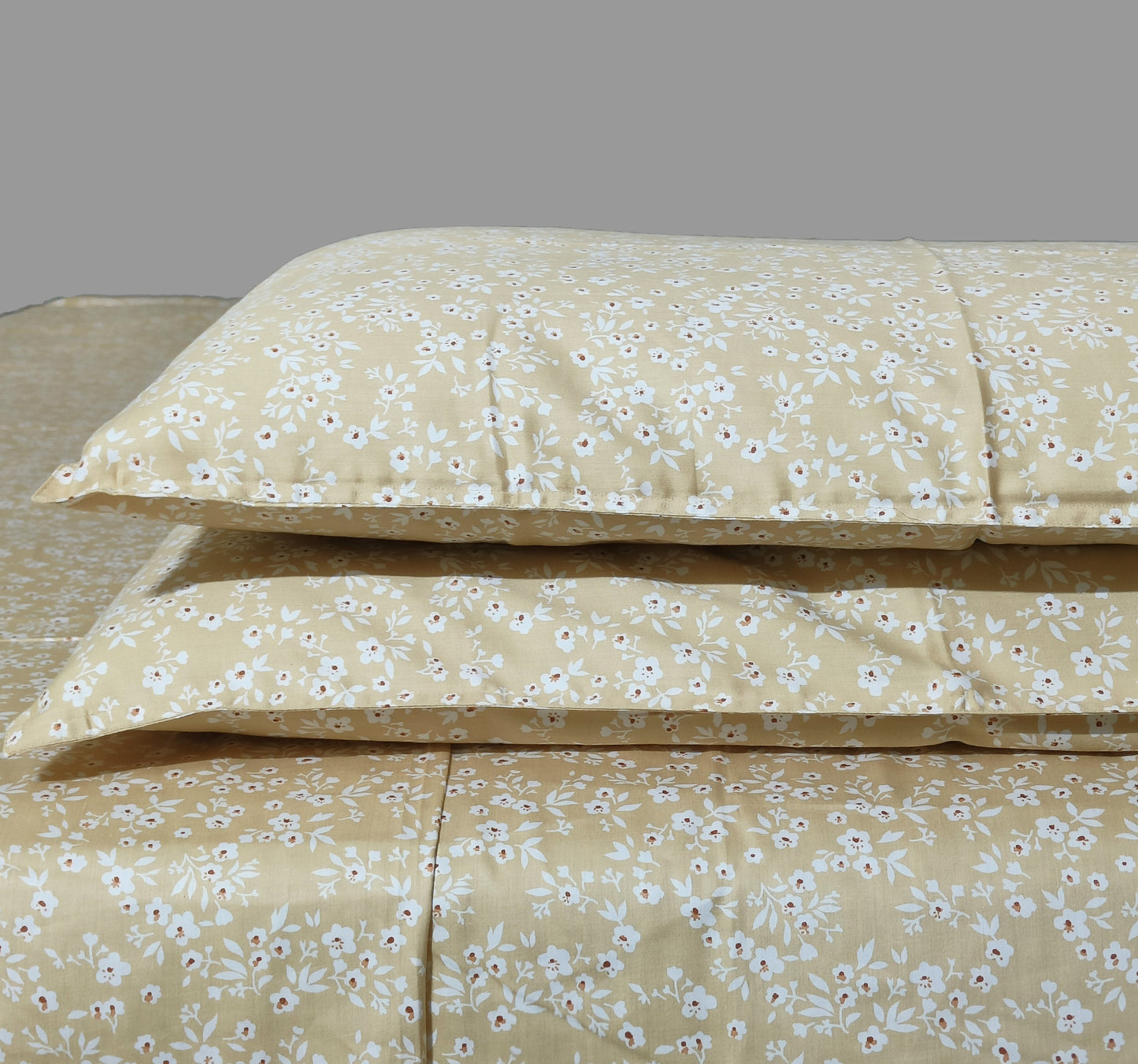 Cotton 300TC Printed Bedsheet - Nordic Blossoms (Yellow White)