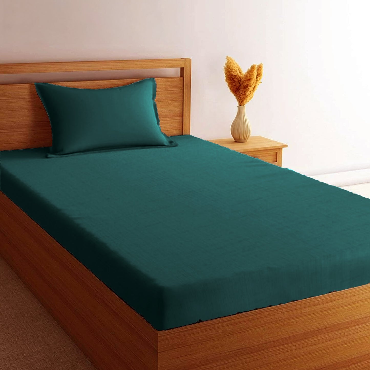 Cotton 210TC Solid Single Bedsheet (Teal Blue)