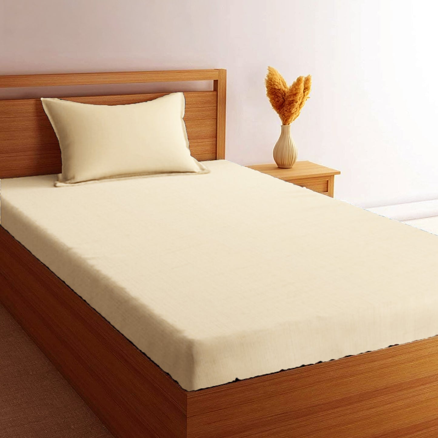 Cotton 210TC Solid Single Bedsheet (Beige)