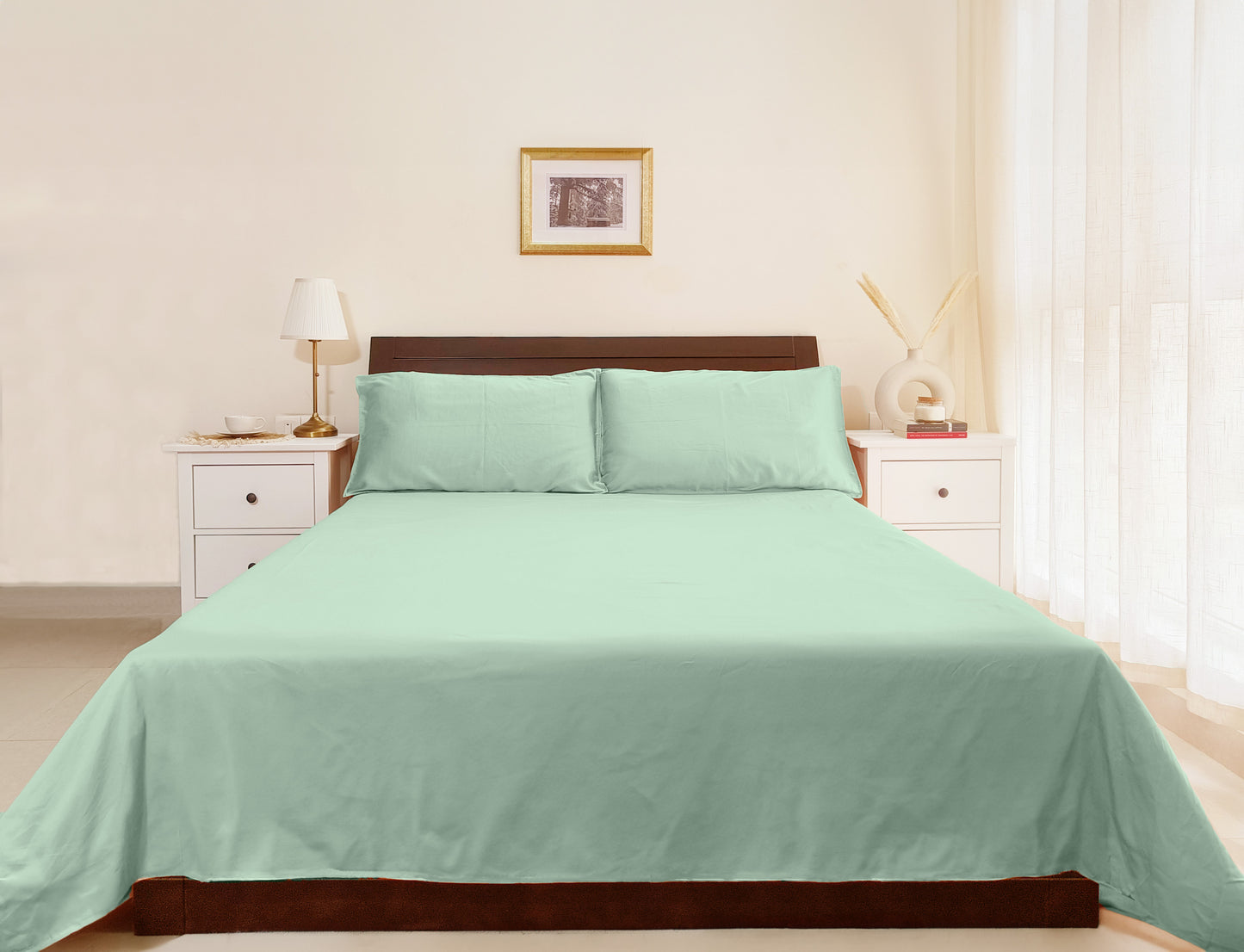 Cotton 300TC Solid Bedsheet (Mint Green)