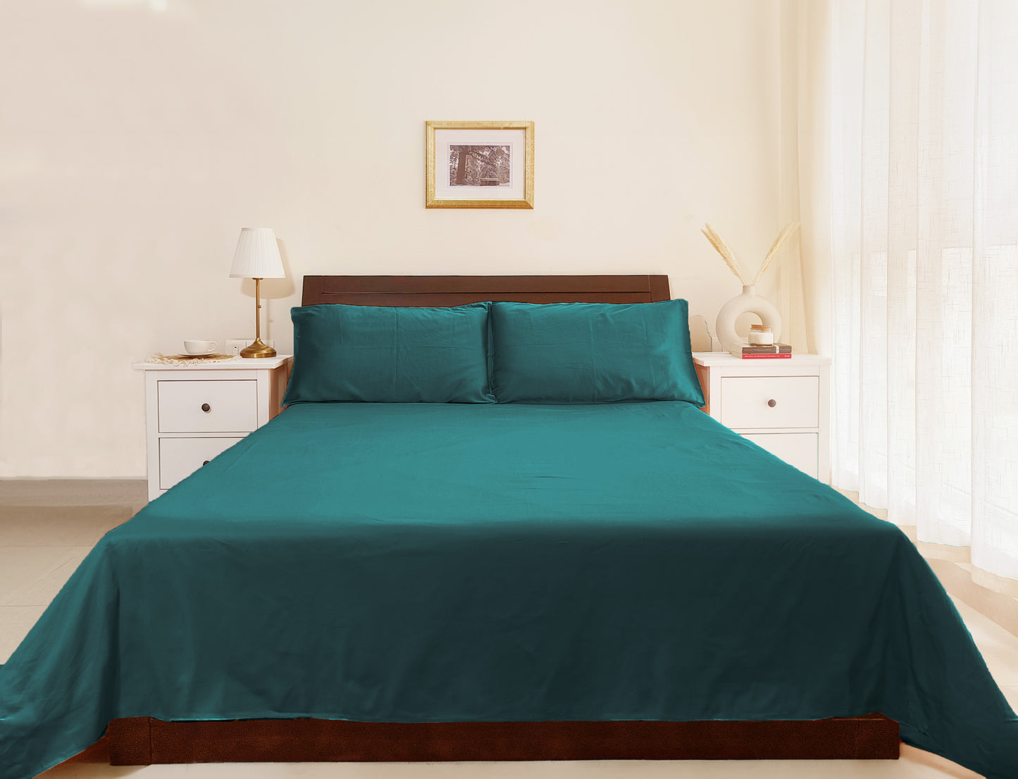 Cotton 300TC Solid Bedsheet (Teal Blue)