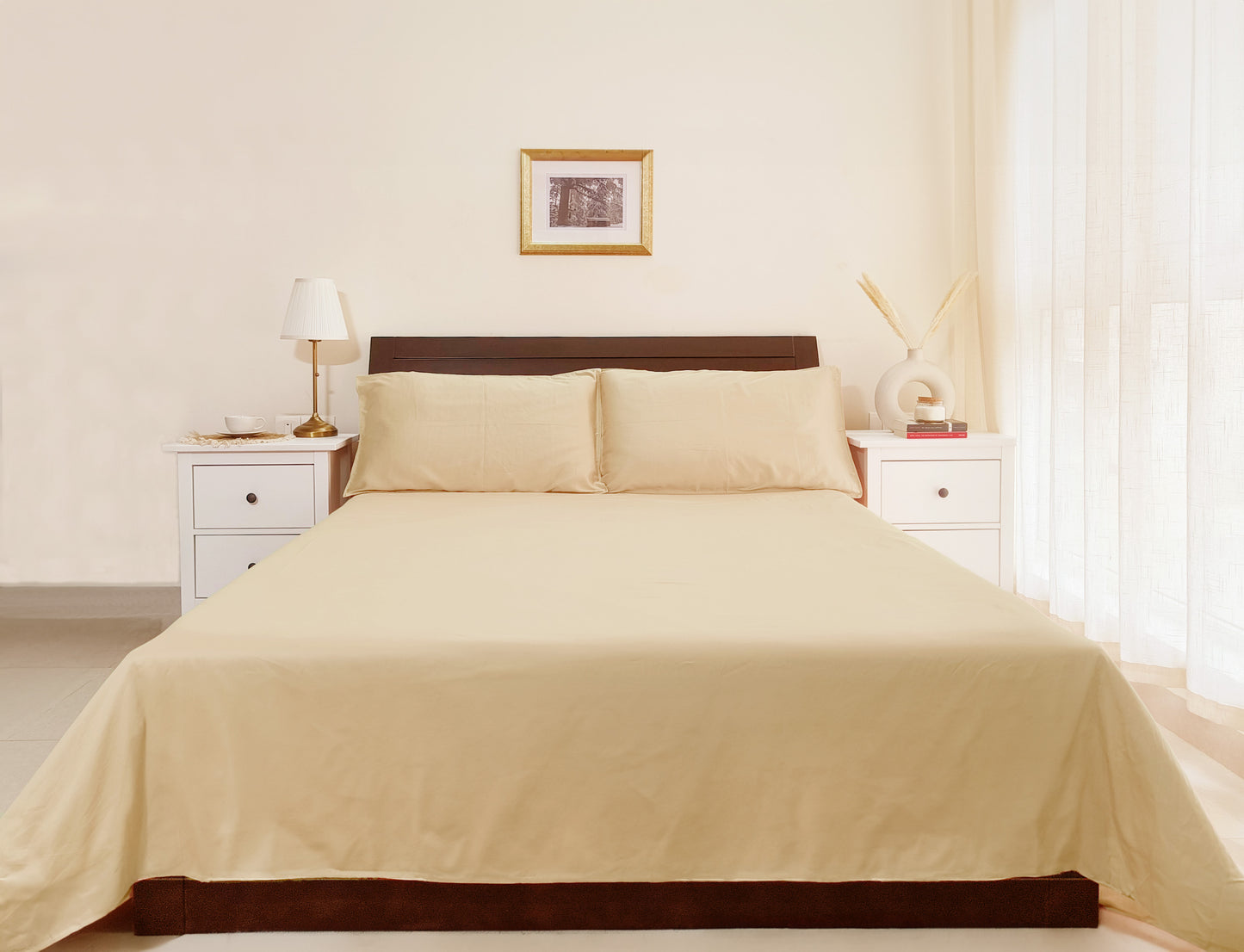 Cotton 300TC Solid Bedsheet (Beige)