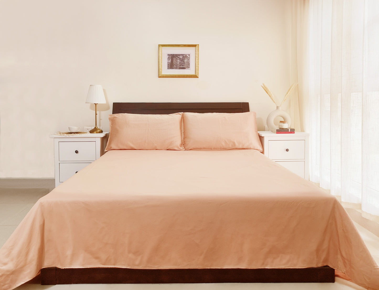 Cotton 300TC Solid Bedsheet (Apricot Orange)