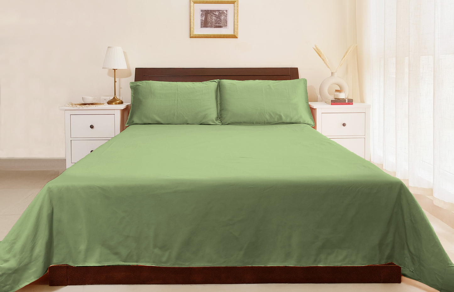 Bamboo Silk 300TC Solid Bedsheet (Avocado Green)