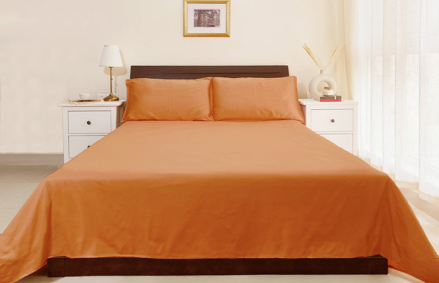 Bamboo Silk 300TC Solid Bedsheet (Dry Orange)