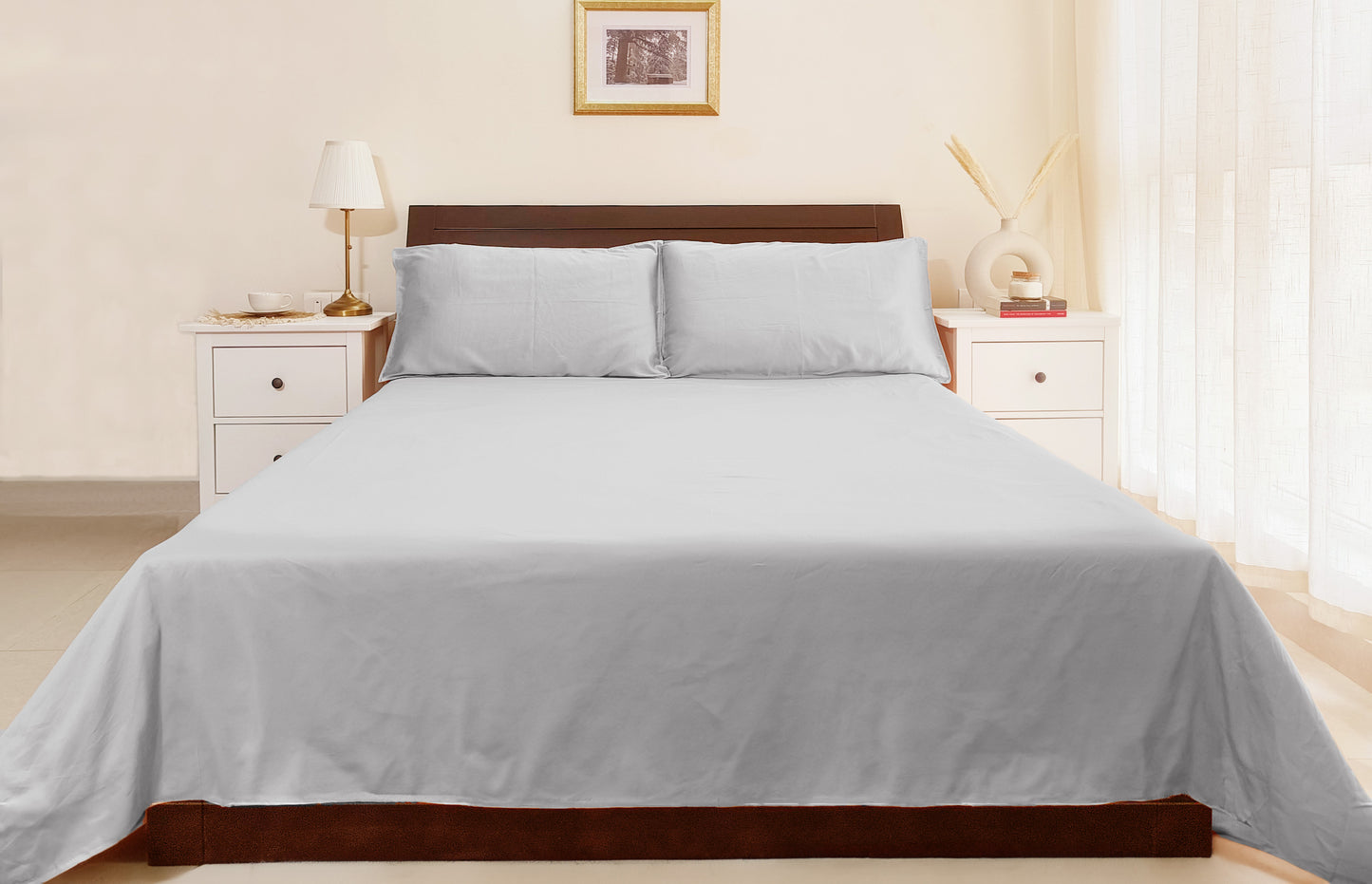 Bamboo Silk 300TC Solid Bedsheet (Silver)