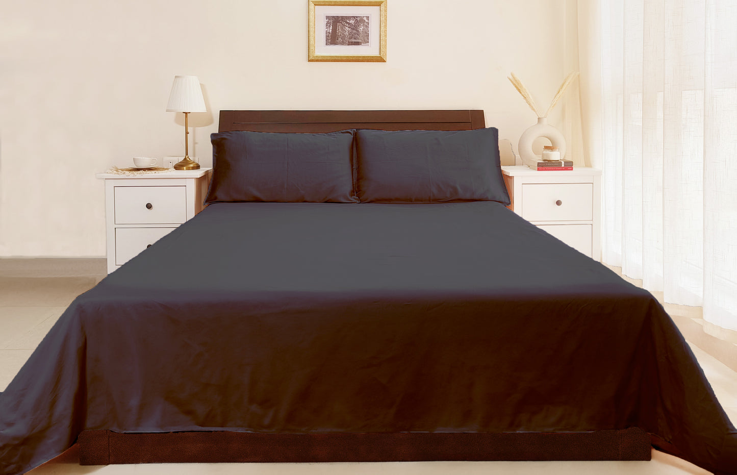 Bamboo Silk 300TC Solid Bedsheet (Jet Black)