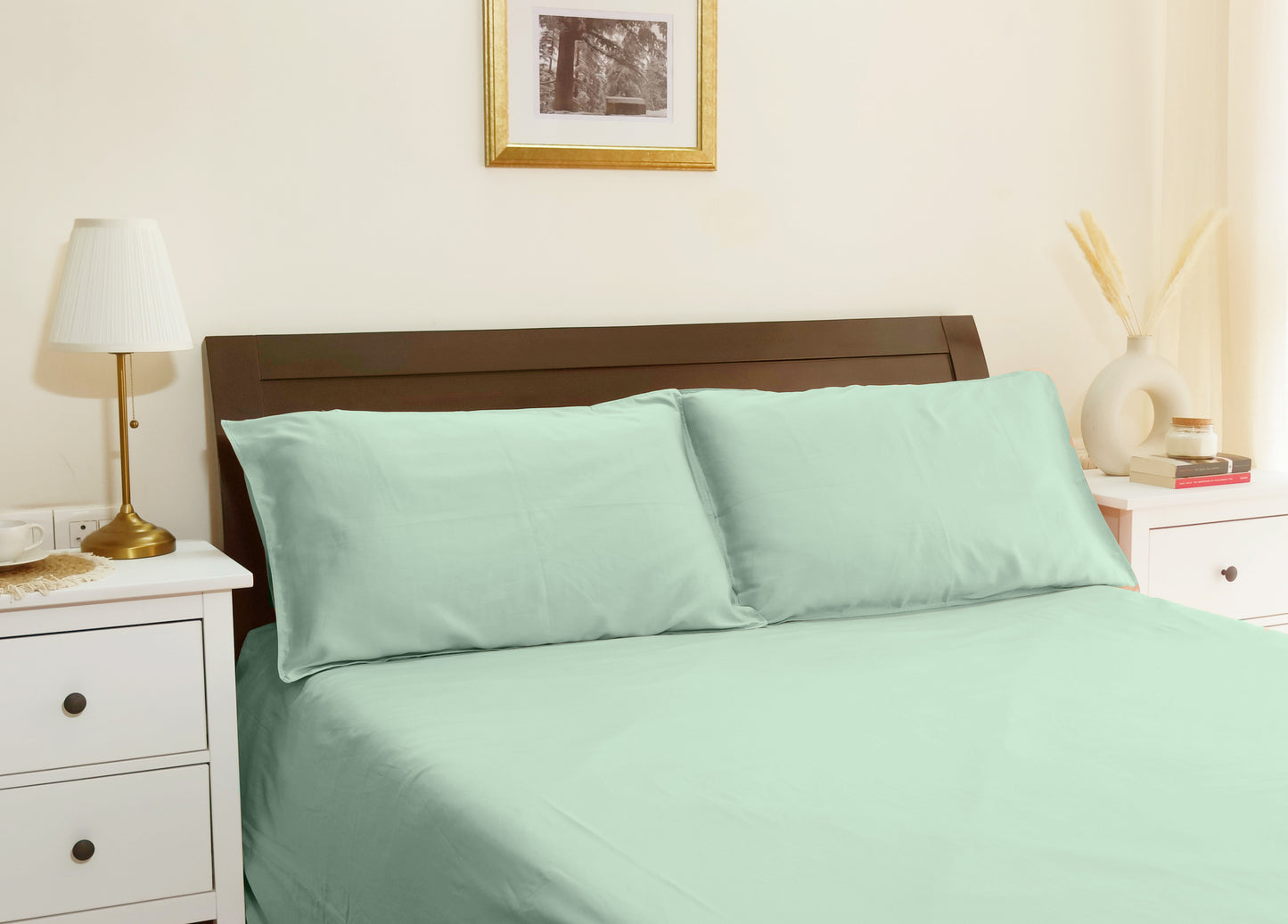 Cotton 300TC Solid Bedsheet (Mint Green)