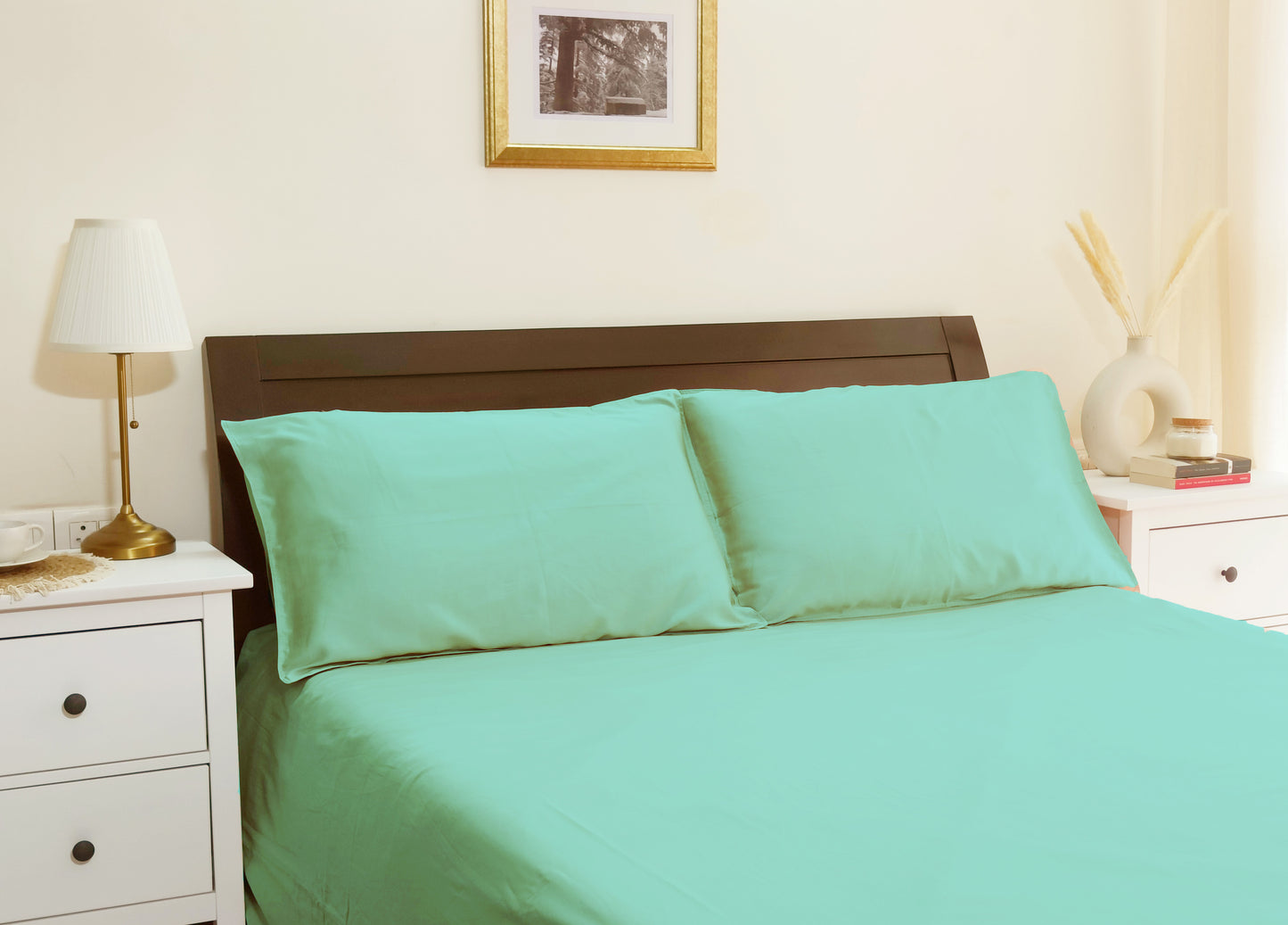 Bamboo Silk 300TC Solid Bedsheet (Aqua Green)