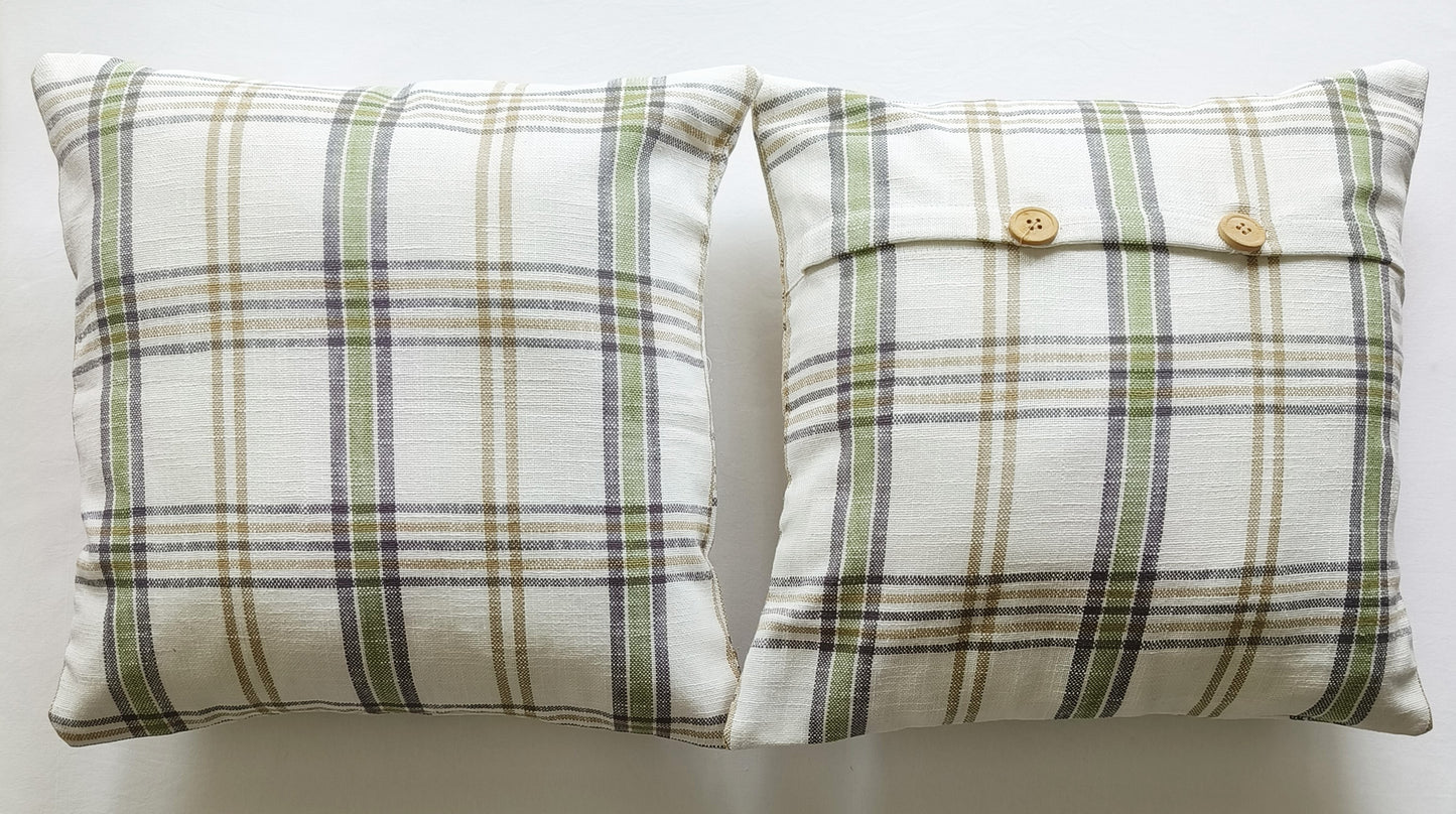 Decorative Cushion Covers Set of 2 - Cotton (Green & White Checks)