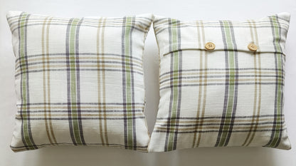 Decorative Cushion Covers Set of 2 - Cotton (Green & White Checks)