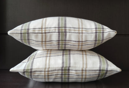 Decorative Cushion Covers Set of 2 - Cotton (Green & White Checks)