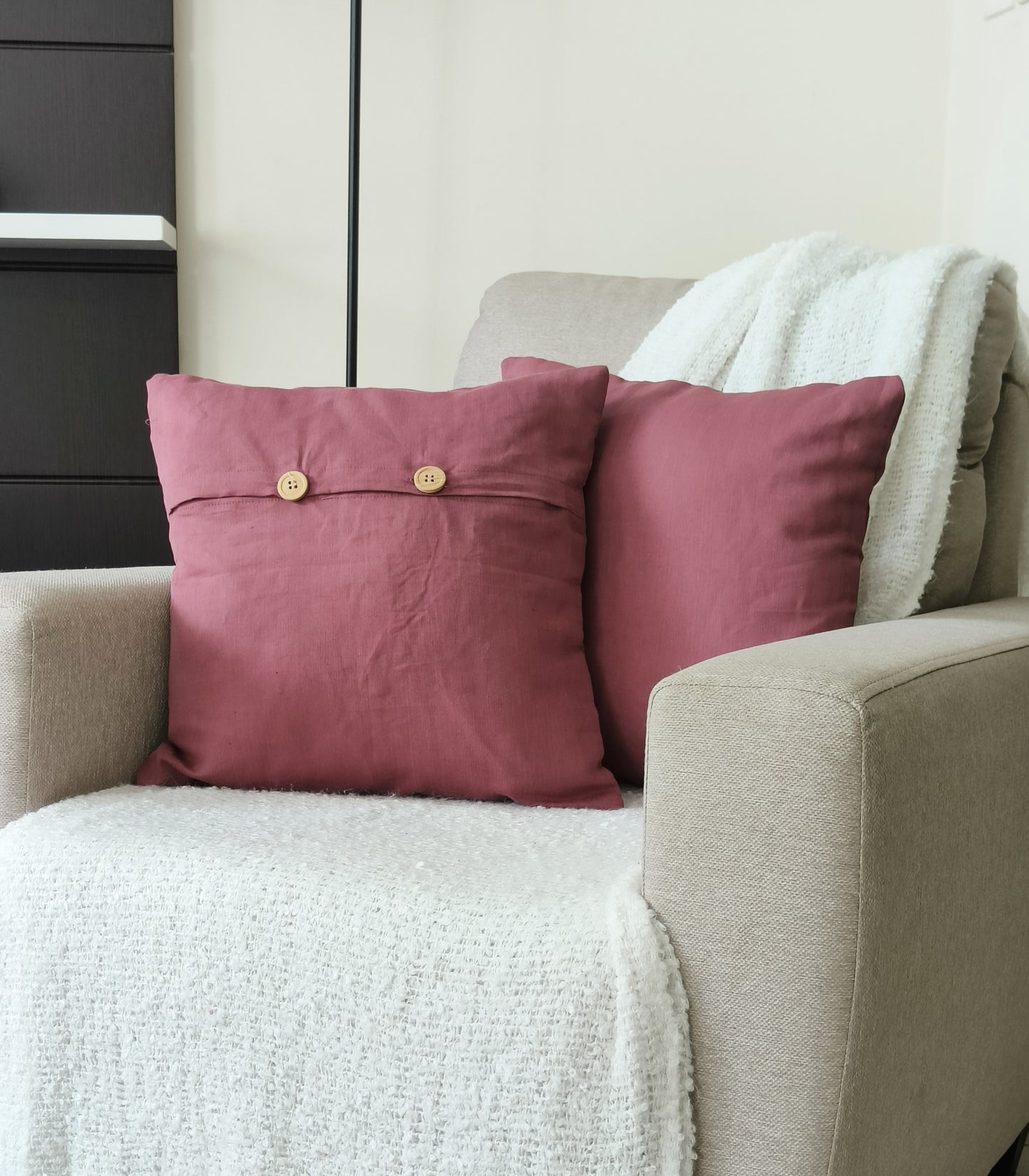 Decorative Cushion Covers Set of 2 - Linen (Mauve)