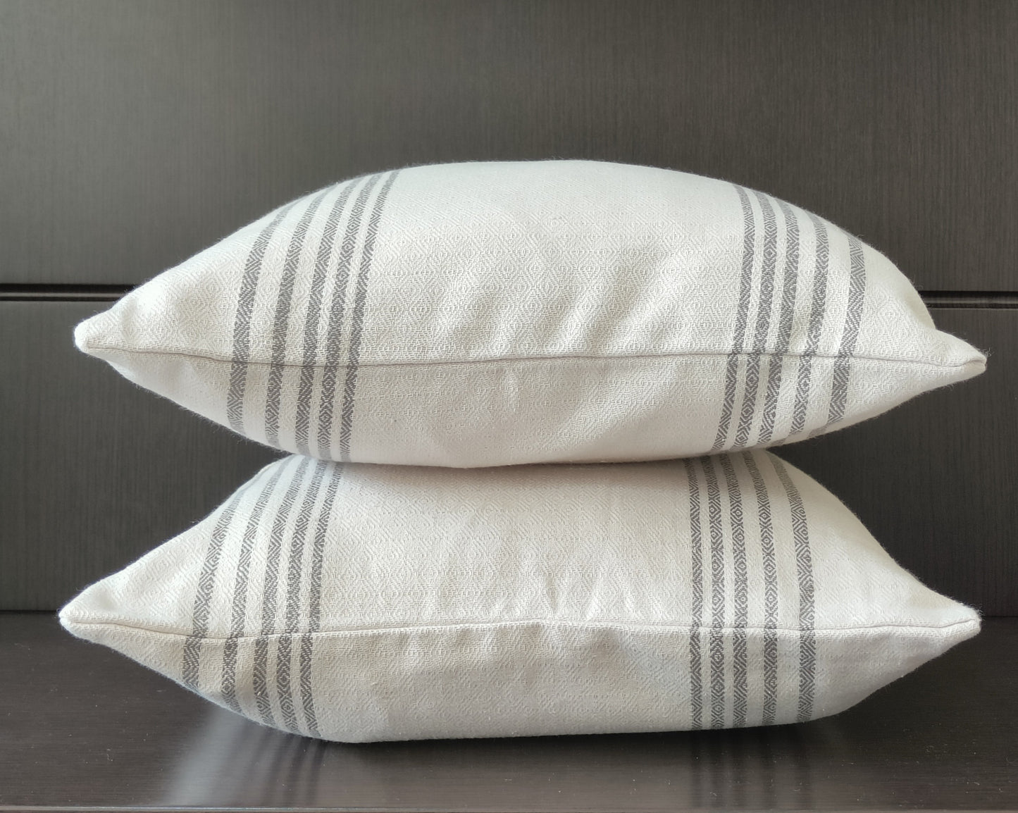 Decorative Cushion Covers Set of 2 - Cotton (Black & Beige Stripe)