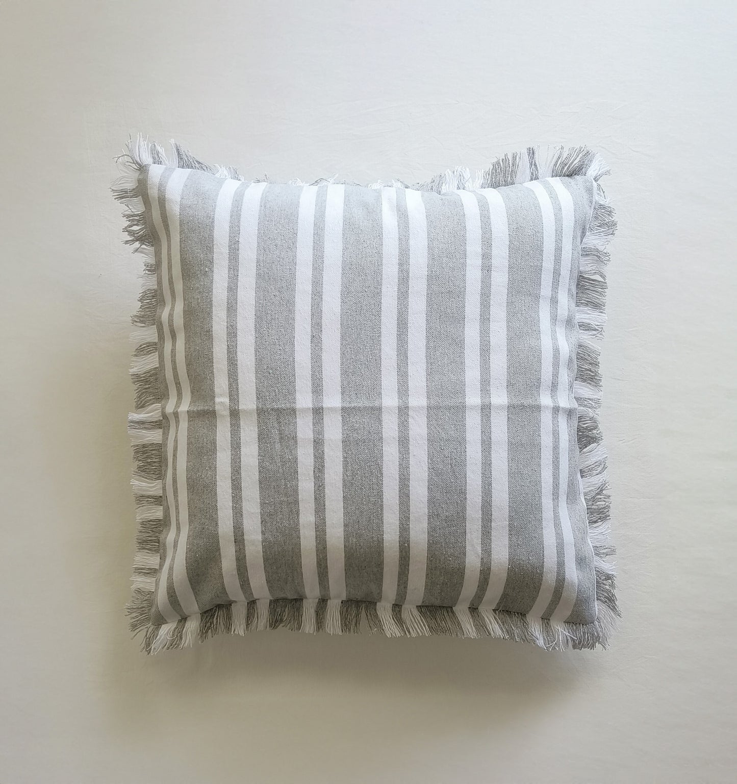 Fringes Decorative Cushion Covers Set of 2 - Cotton (Grey & White Stripes)