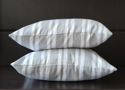 Decorative Cushion Covers Set of 2 - Cotton (Grey & White Stripe)