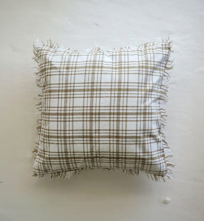 Fringes Decorative Cushion Covers Set of 2 - Cotton (Brown & White Checks)