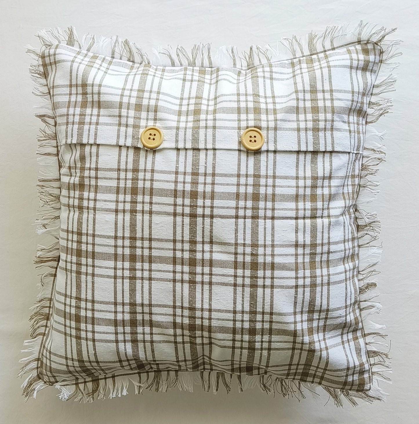 Fringes Decorative Cushion Covers Set of 2 - Cotton (Brown & White Checks)