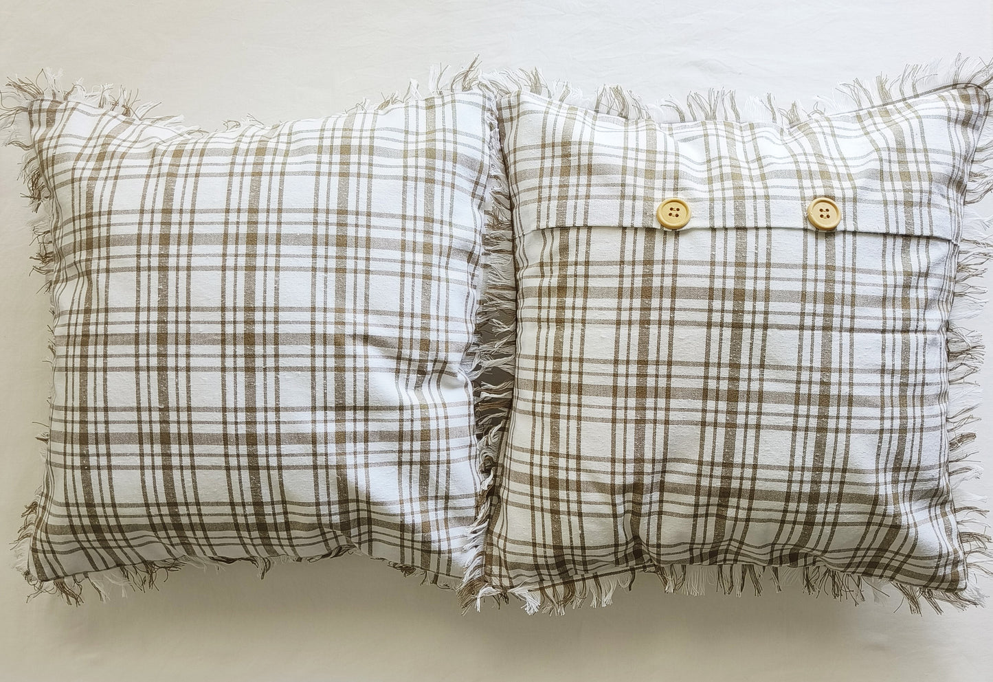 Fringes Decorative Cushion Covers Set of 2 - Cotton (Brown & White Checks)