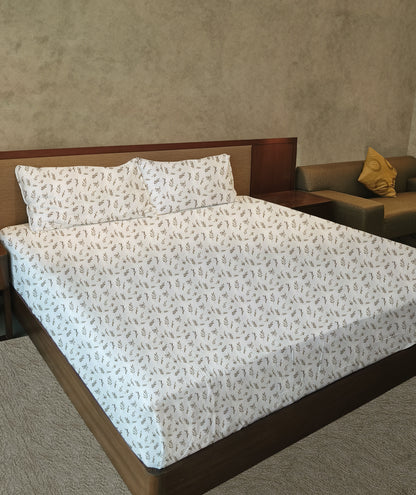 Cotton 300TC Printed Bedsheet - Provencal Petals (White Grey)