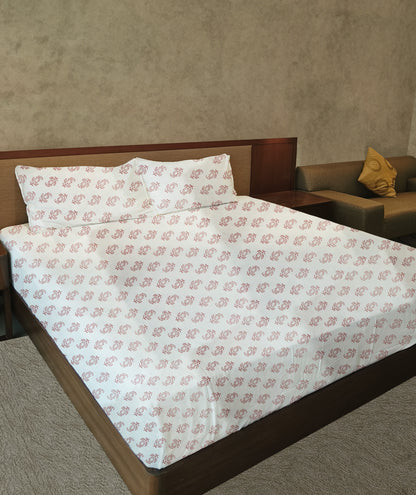 Cotton 300TC Printed Bedsheet - Mediterranean Meadows (White Red)