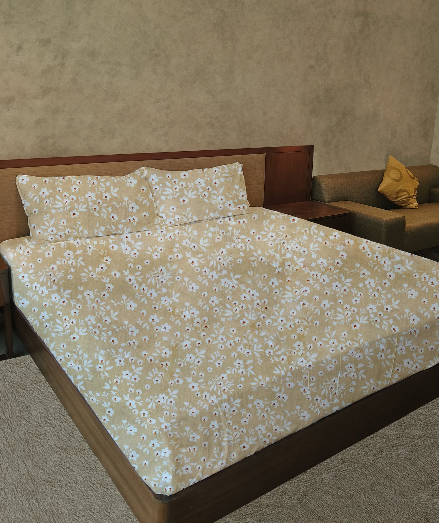 Cotton 300TC Printed Bedsheet - Nordic Blossoms (Yellow White)