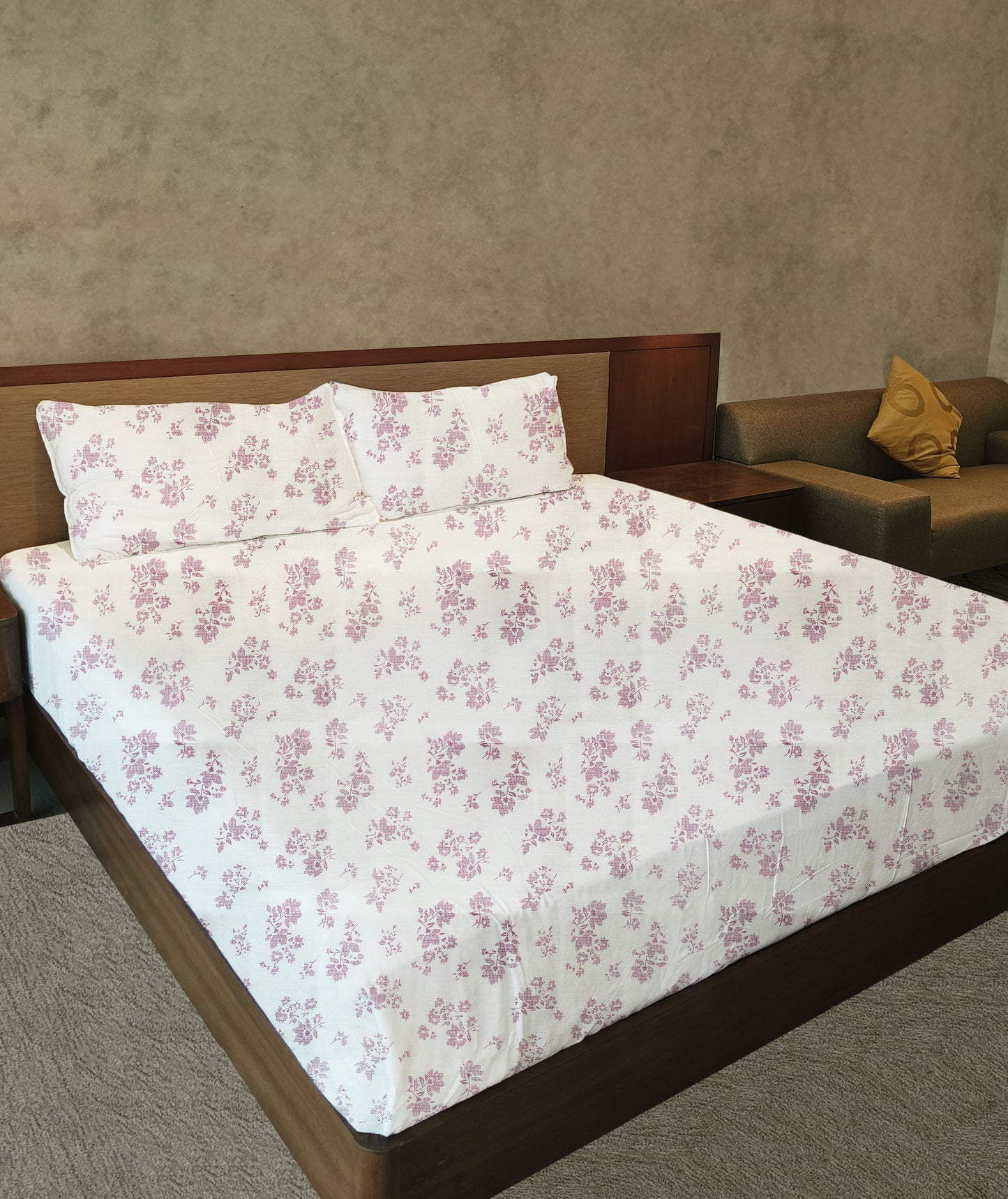 Cotton 300TC Printed Bedsheet - Baroque Bouquets (White Lilac)