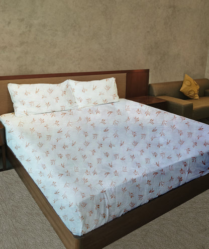 Cotton 300TC Printed Bedsheet - Provencal Petals (White Apricot)