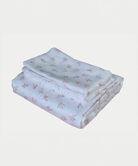 Cotton 300TC Printed Bedsheet - Provencal Petals (White Apricot)