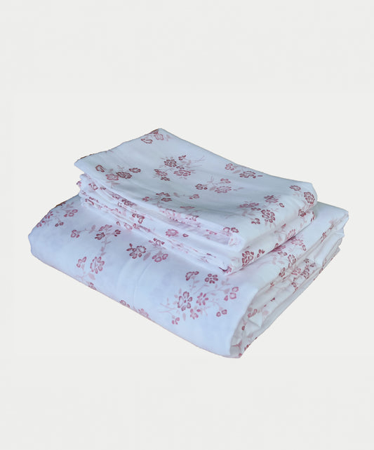 Cotton 300TC Printed Bedsheet - Baroque Bouquets (White Red)