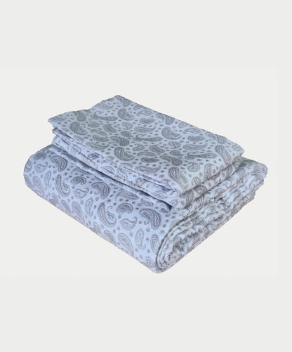 Cotton 300TC Printed Bedsheet - Tuscan Paisley L (White Grey)