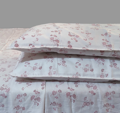 Cotton 300TC Printed Bedsheet - Baroque Bouquets (White Red)