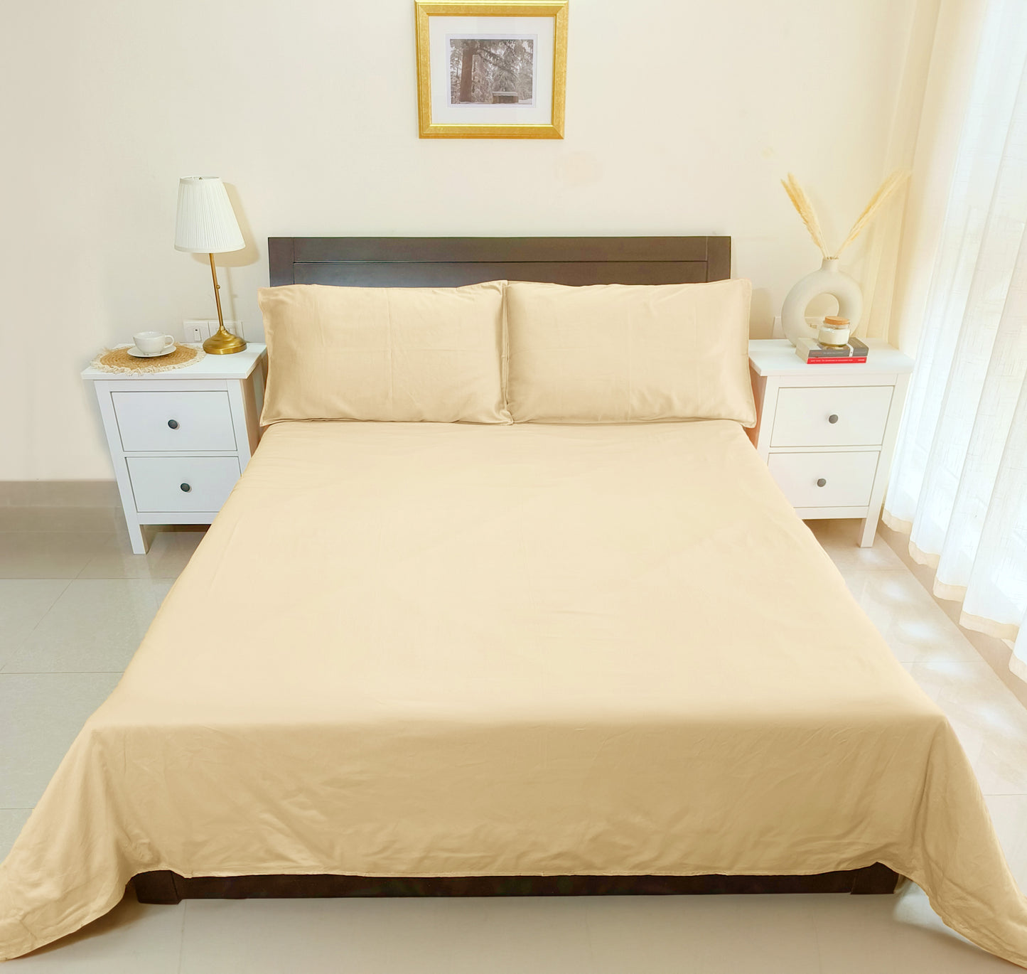 Cotton 210TC Solid Bedsheet (Beige)