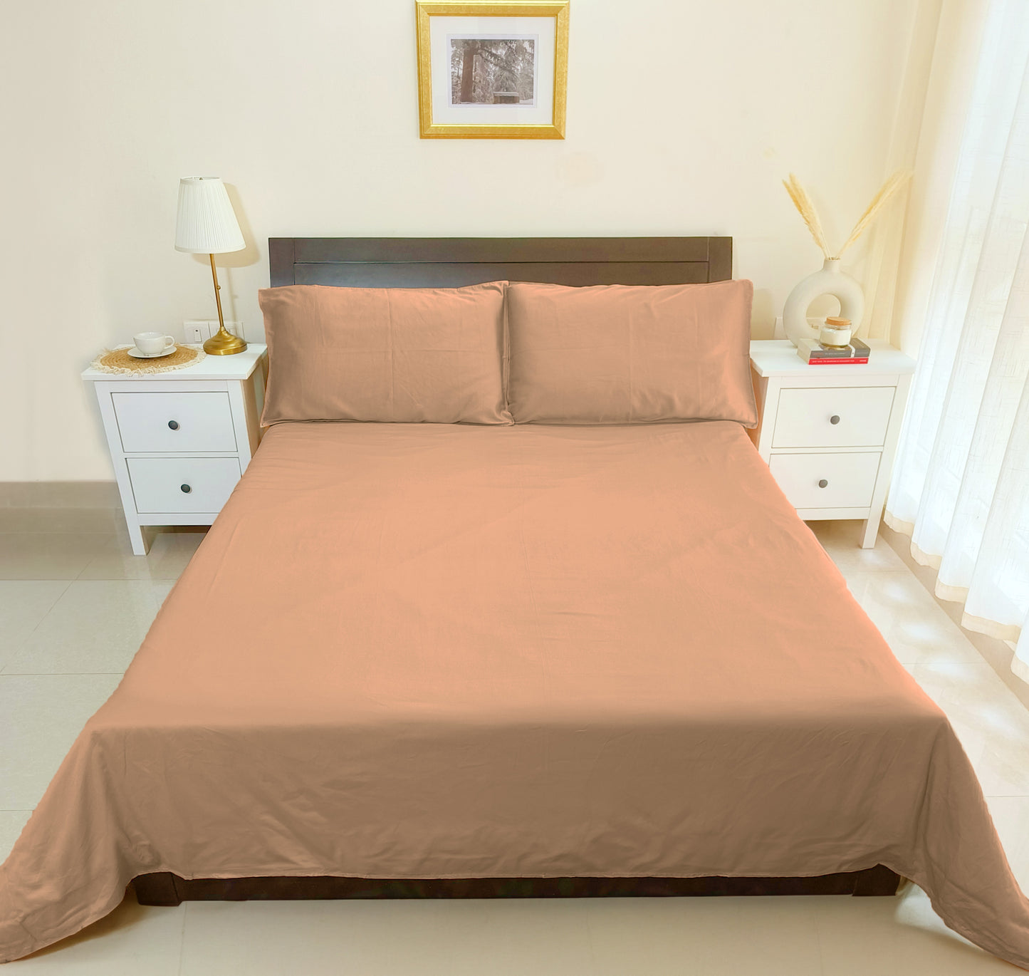 Cotton 300TC Solid Bedsheet (Taupe Brown)