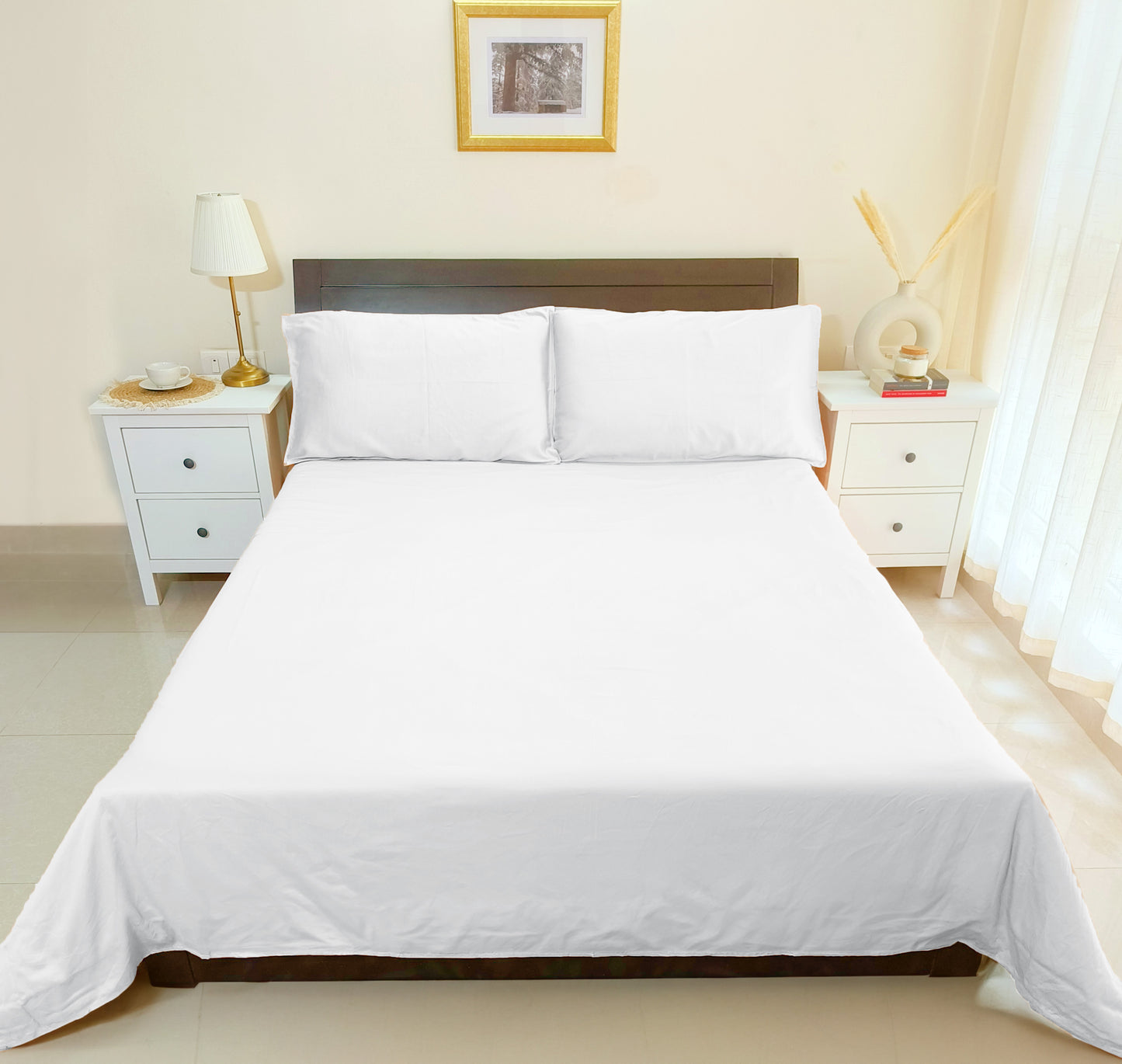 Bamboo Silk 300TC Solid Bedsheet (Snow White)