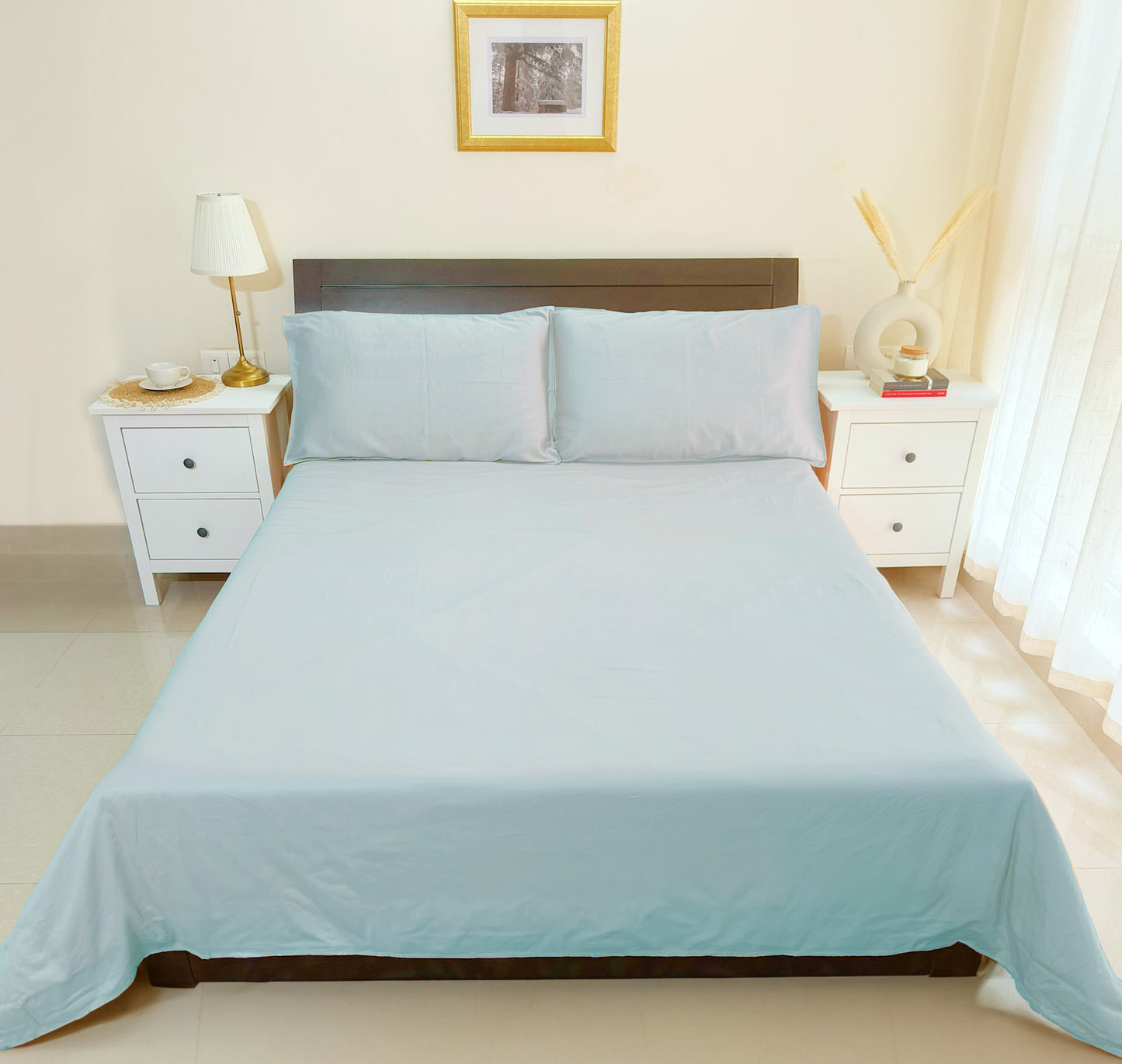 Cotton 300TC Solid Bedsheet (Slate Blue)