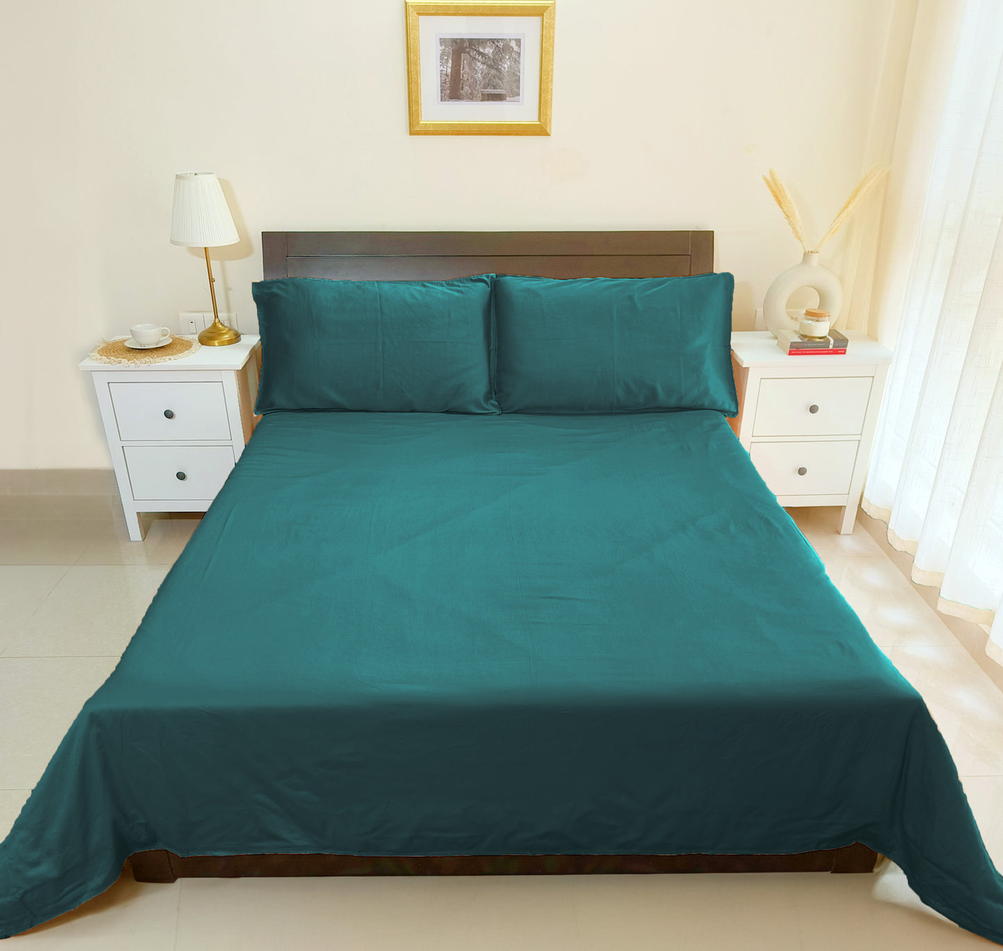 Cotton 300TC Solid Bedsheet (Teal Blue)