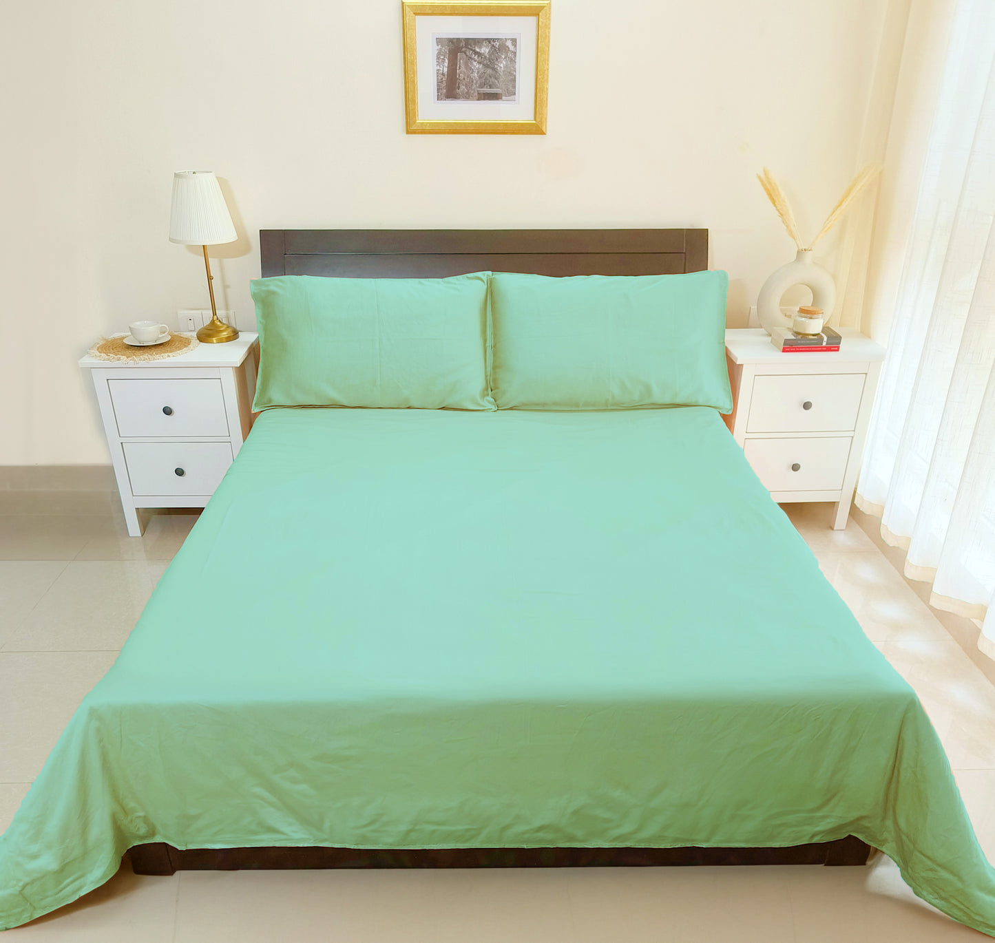 Bamboo Silk 300TC Solid Bedsheet (Aqua Green)