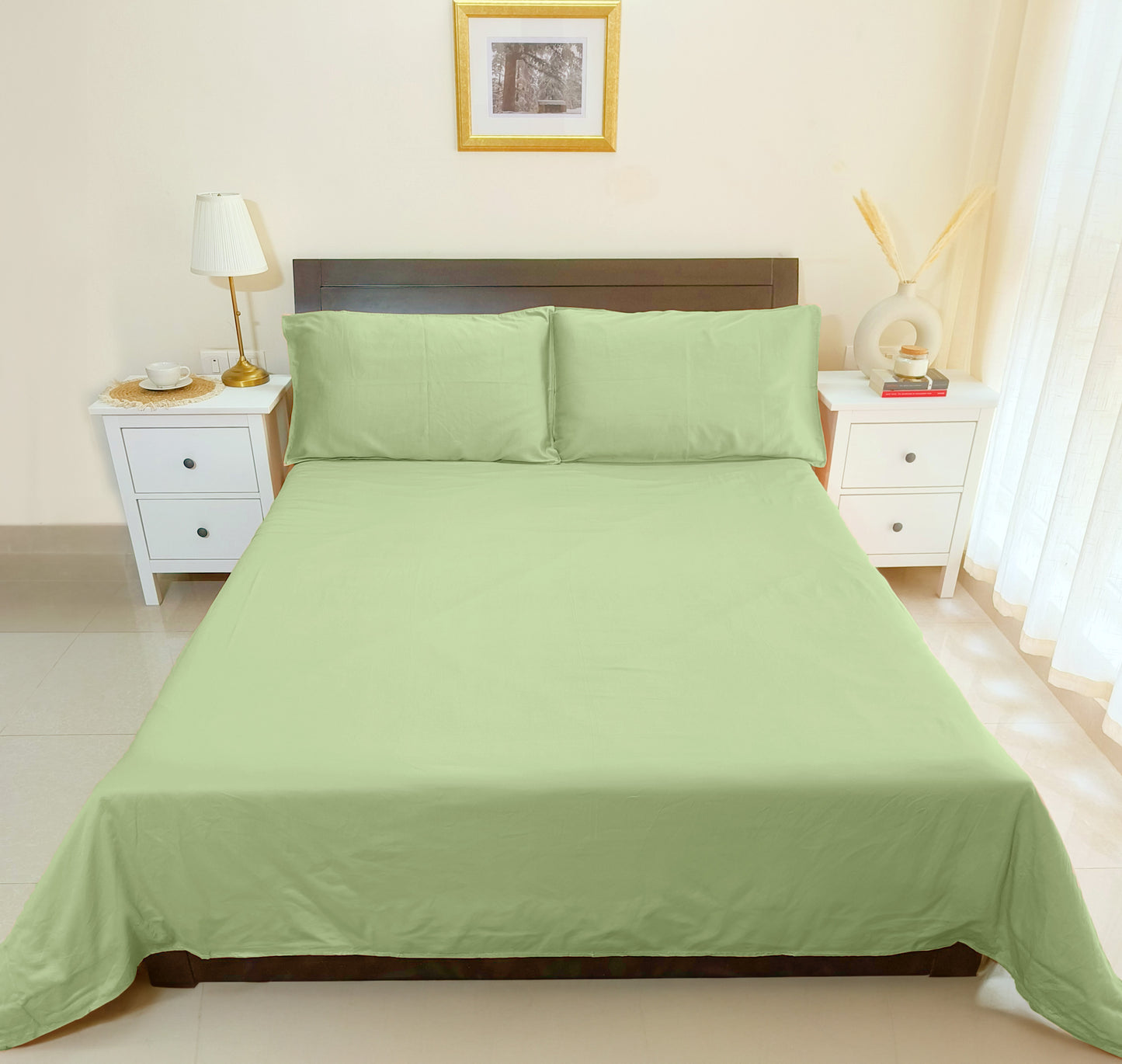 Cotton 300TC Solid Bedsheet (Moss Green)