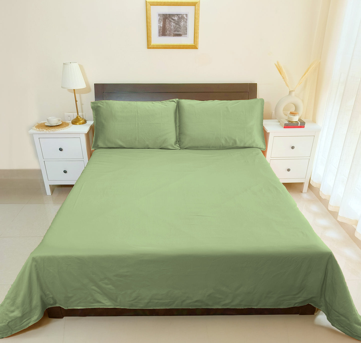 Bamboo Silk 300TC Solid Bedsheet (Avocado Green)