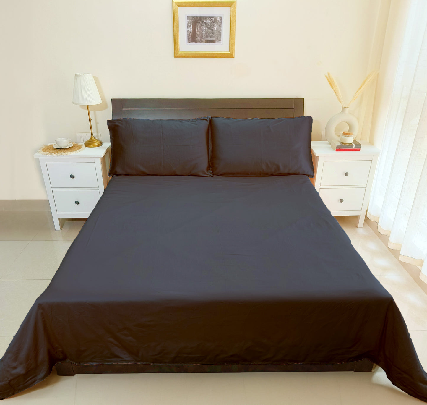 Bamboo Silk 300TC Solid Bedsheet (Jet Black)