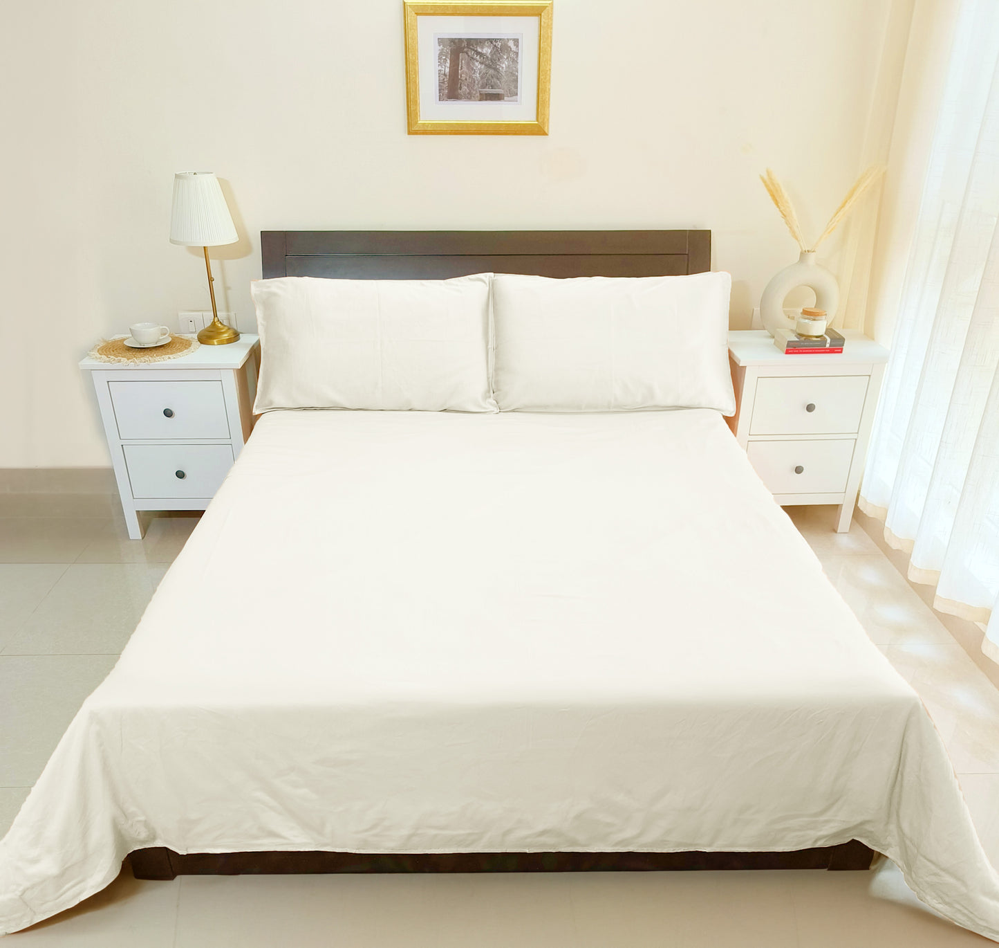 Bamboo Silk 300TC Solid Bedsheet (Classic Ivory)